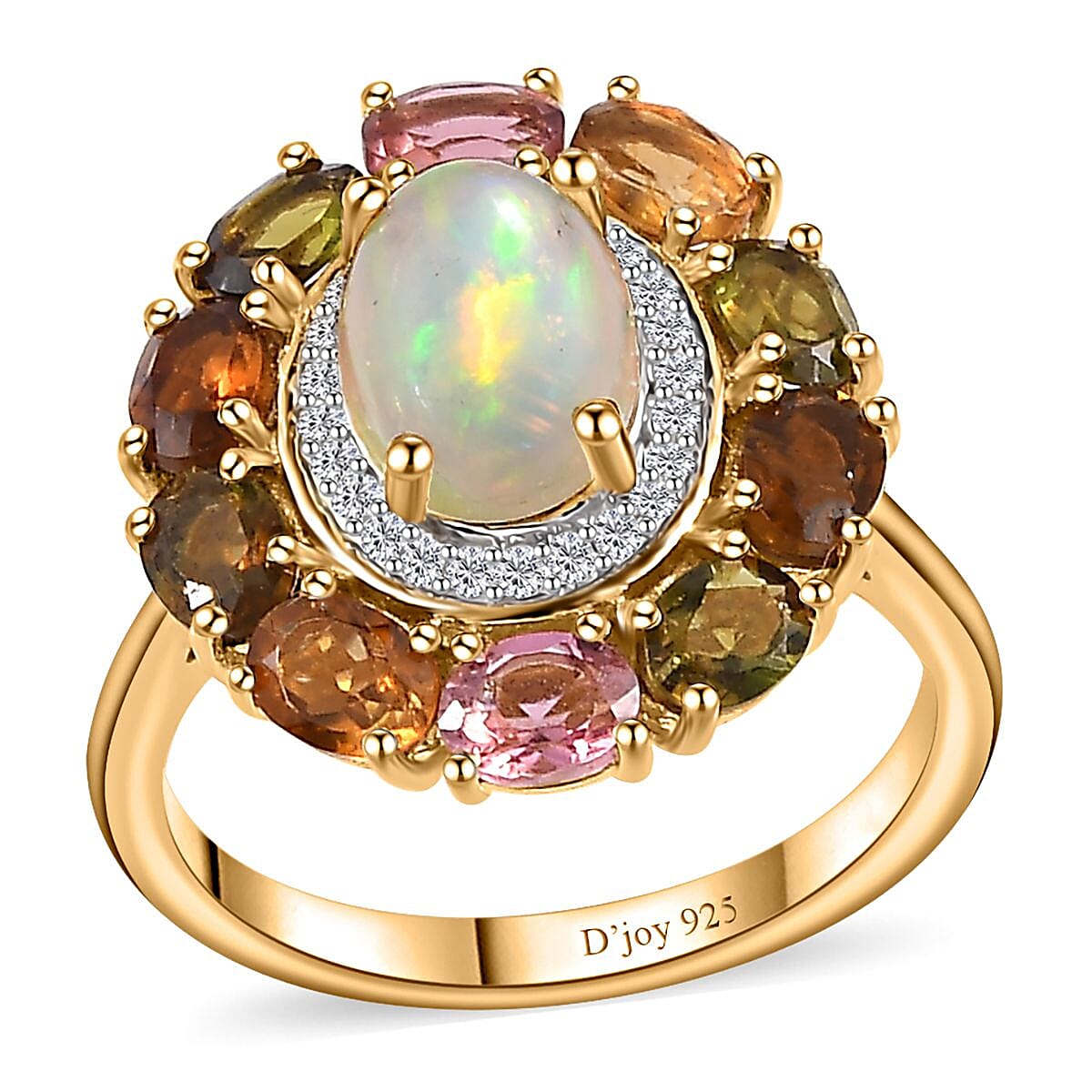 Premium Ethiopian Welo Opal, Multi Gemstone Ring in Vermeil YG Over Sterling Silver (Size 10.0) 2.80 ctw