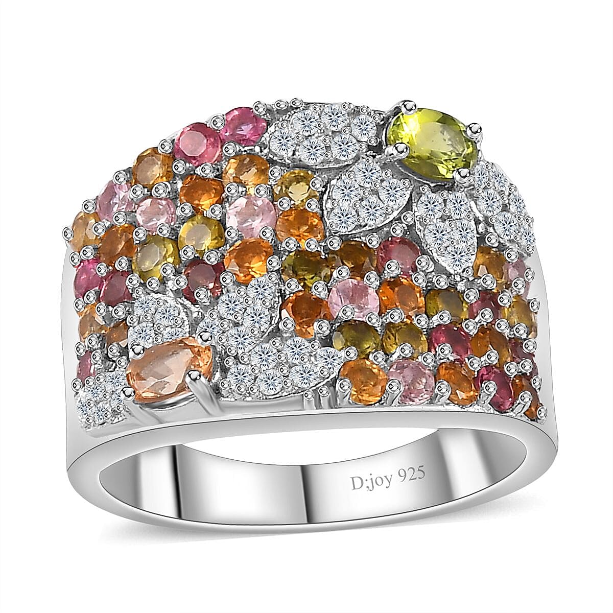 Premium Multi-Color Tourmaline and Moissanite Ring in Platinum Over Sterling Silver (Size 10.0) 2.35 ctw