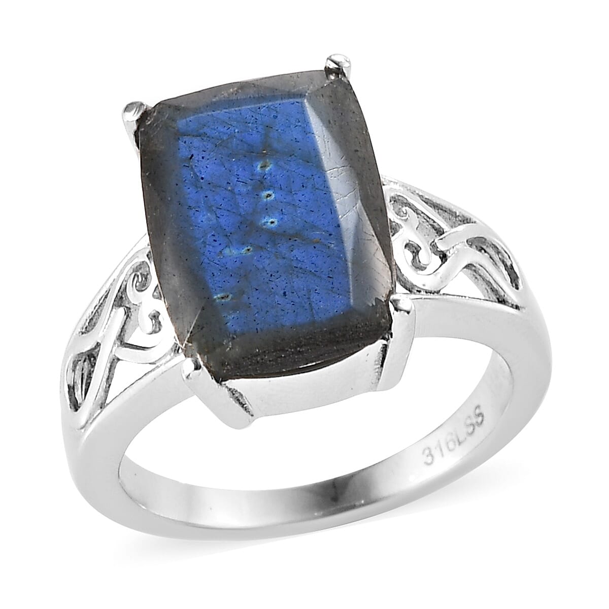 Malagasy Labradorite Solitaire Ring in Stainless Steel (Size 10.0) 6.60 ctw