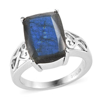 Malagasy Labradorite Solitaire Ring in Stainless Steel (Size 10.0) 6.60 ctw