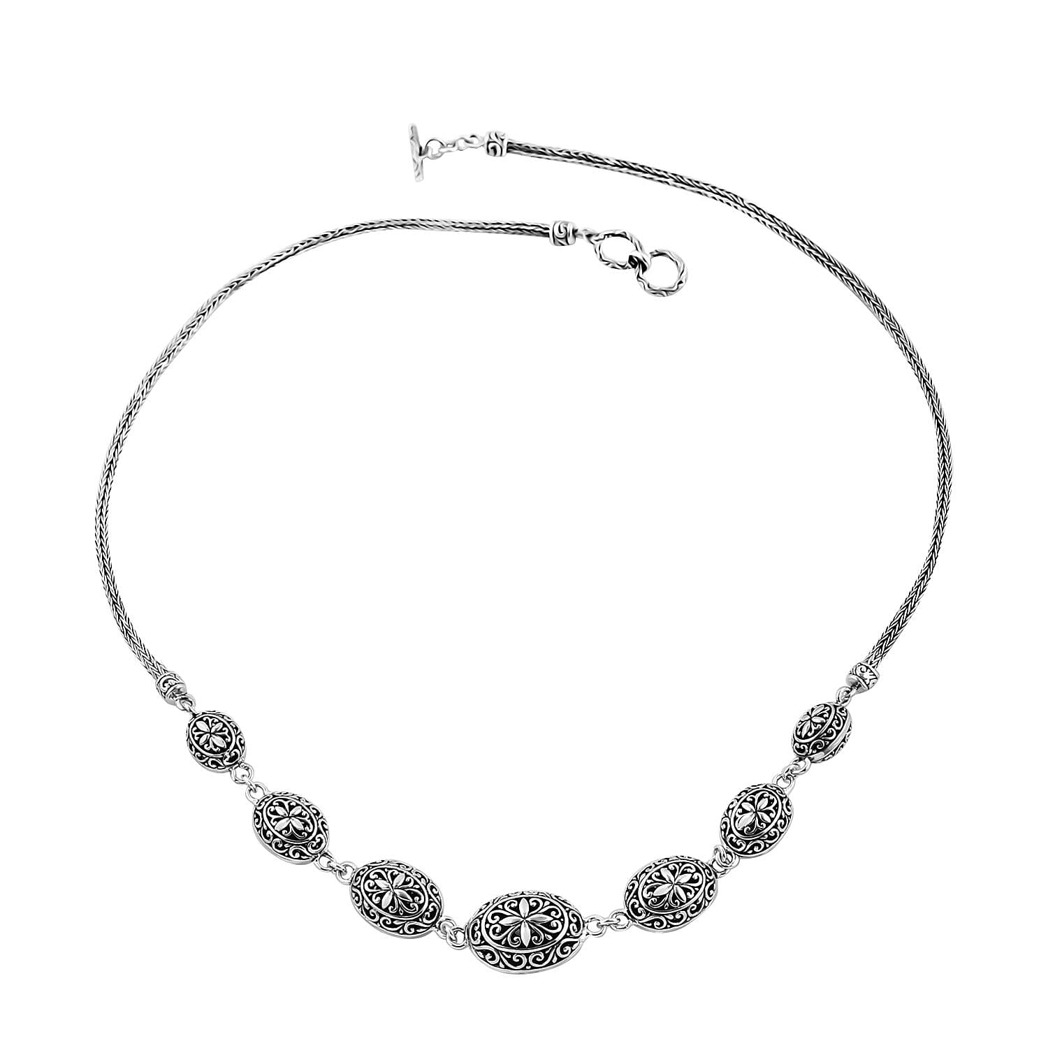 TLV Bali Legacy Sterling Silver Toggle Clasp Oval Necklace (20 Inches) (29.70 g)