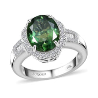 Luxoro 10K White Gold AAA Tanzania Natural Green Apatite, Diamond (G-H, I2) (0.45 cts) Ring (Size 10.0) (5.45 g) 3.60 ctw (Del in 10-12 Days)