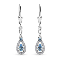 Santa Maria Aquamarine and White Zircon Lever Back Earrings in Platinum Over Sterling Silver 0.85 ctw