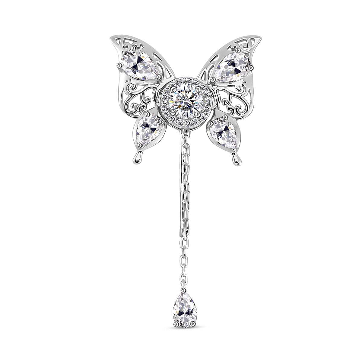 Moissanite Butterfly Pendant in Rhodium Over Sterling Silver 1.90 ctw
