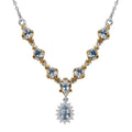Santa Maria Aquamarine and White Zircon Necklace 18-20 Inches in Vermeil Yellow Gold and Platinum Over Sterling Silver 1.60 ctw - Sticky add to cart bar