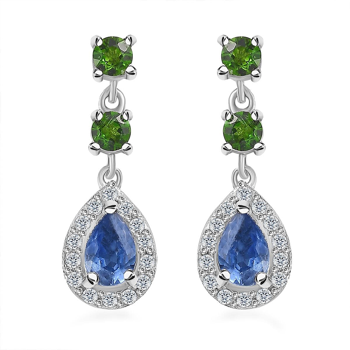 Kashmir Kyanite and Multi Gemstone Earrings in Platinum Over Sterling Silver 1.80 ctw