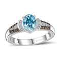 Santa Maria Aquamarine, Natural Champagne and White Diamond Ring in Platinum Over Sterling Silver (Size 10.0) 0.90 ctw - Sticky add to cart bar