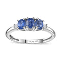 Kashmir Kyanite and Diamond Accent Trilogy Ring in Platinum Over Sterling Silver (Size 10.0) 0.80 ctw - Sticky add to cart bar