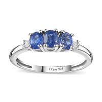 Kashmir Kyanite and Diamond Accent Trilogy Ring in Platinum Over Sterling Silver (Size 10.0) 0.80 ctw