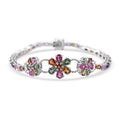 Multi-Tourmaline, White Zircon Floral Bracelet in Platinum Over Sterling Silver (6.50 In) 10.75 ctw - Sticky add to cart bar