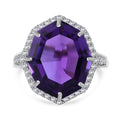 African Amethyst and White Zircon Halo Ring in Platinum Over Sterling Silver (Size 10.0) 10.90 ctw - Sticky add to cart bar