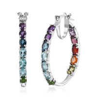 Multi Gemstone Inside Out Hoop Earrings in Platinum Over Sterling Silver 5.00 ctw
