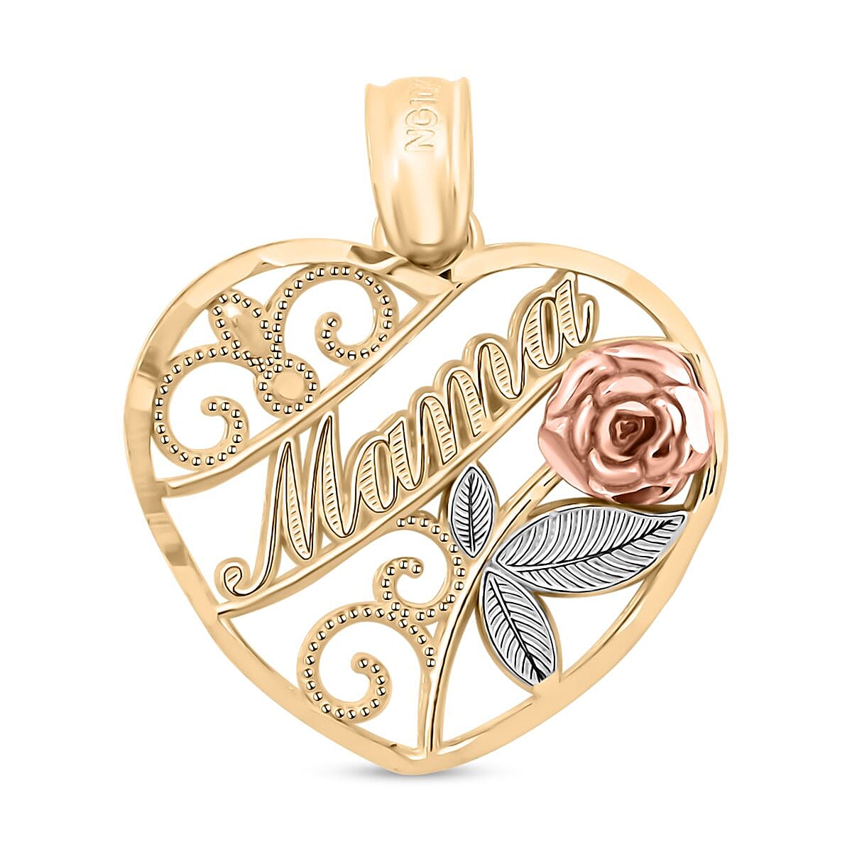 Made in America 10K Yellow, White and Rose Gold Mothers Day Pendant without Chain 0.90 Grams