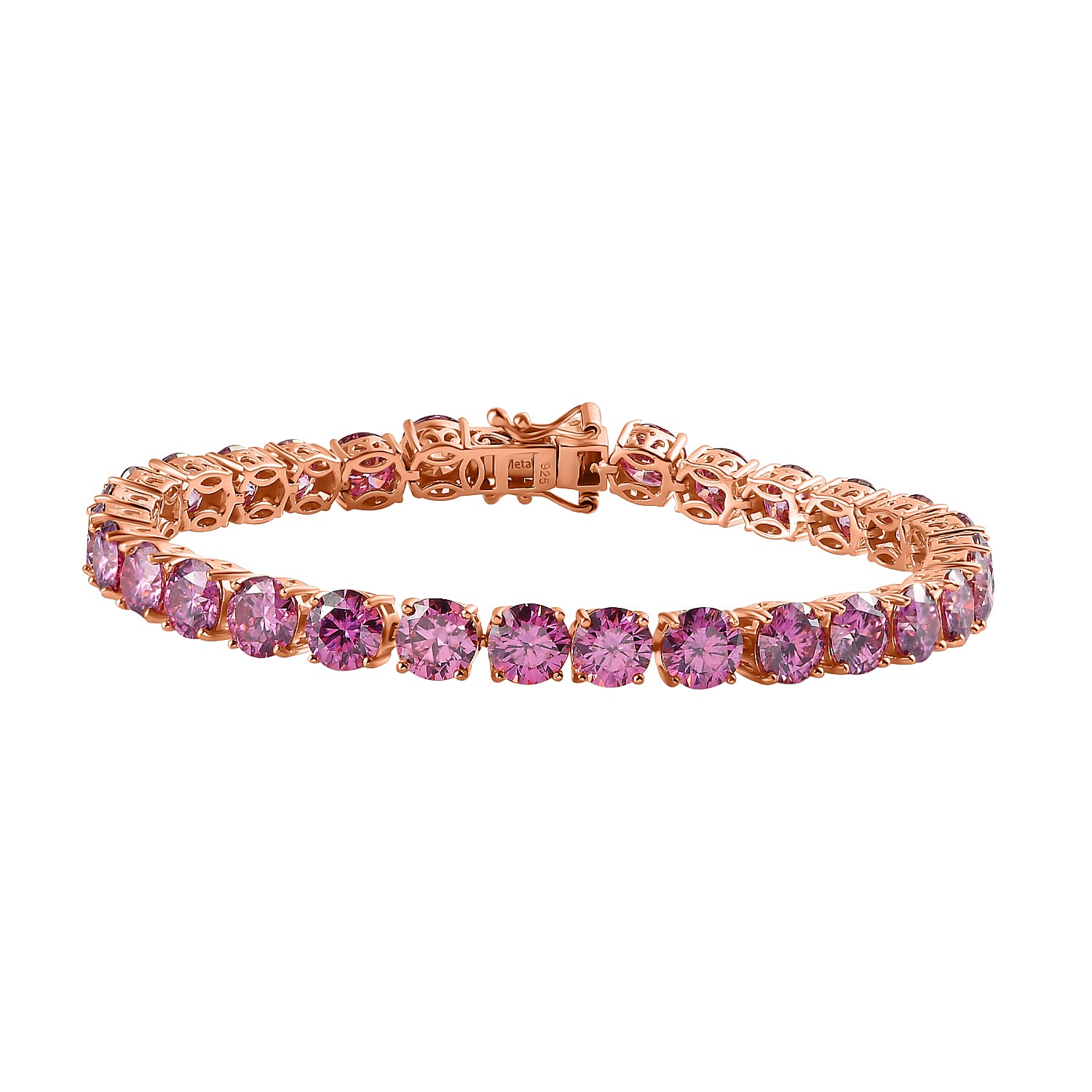 Epic Deal Pink Moissanite (Rnd 6.5mm) Tennis Bracelet in Vermeil RG Over Sterling Silver (7.25 In) 24.50 ctw