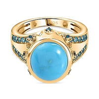 Sleeping Beauty Turquoise and Malgache Neon Apatite 4.68 ctw Ring in Vermeil Yellow Gold Over Sterling Silver (Size 8)