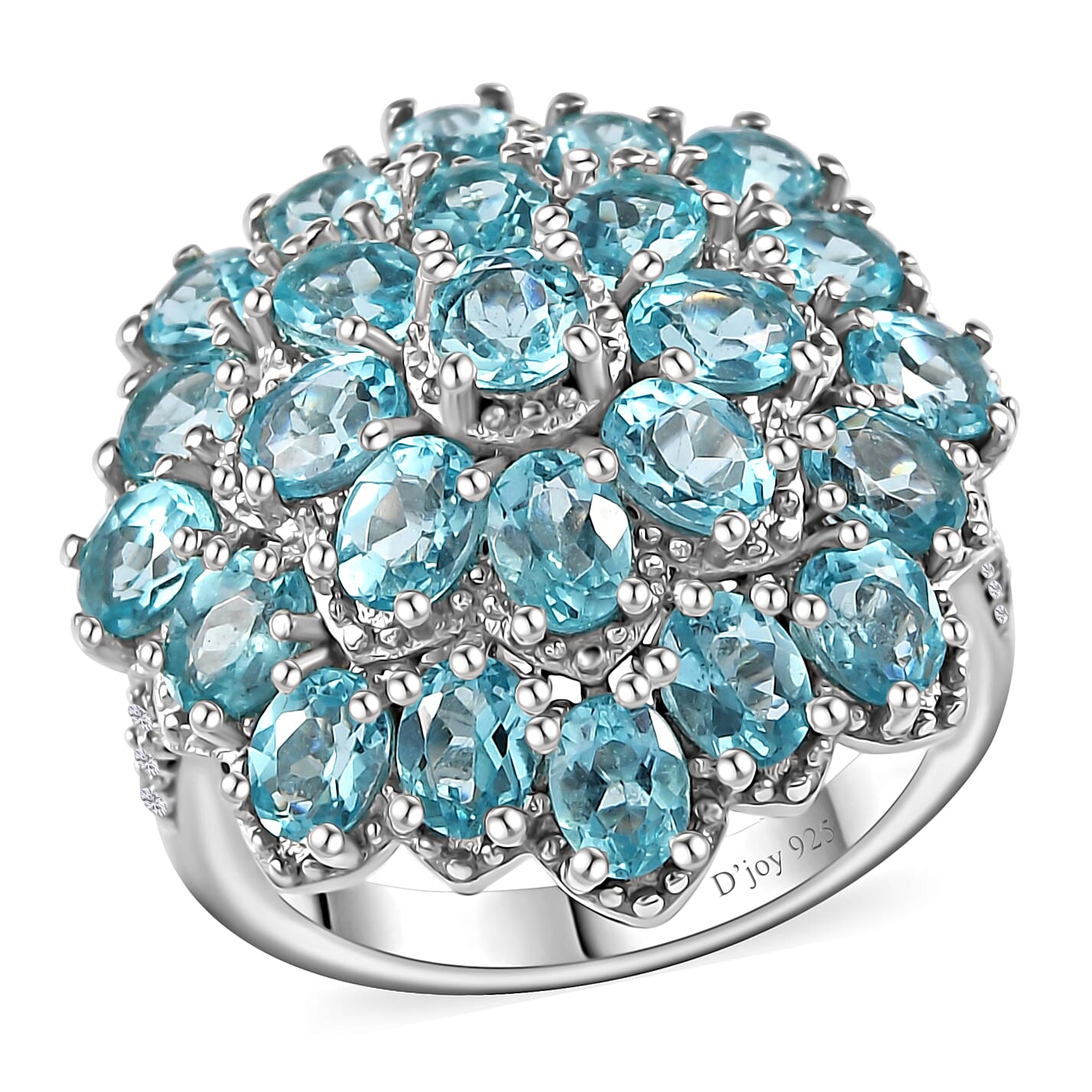 TLV Madagascar Paraiba Apatite, White Zircon Ring in Platinum Over Sterling Silver (Size 10.0) 5.15 ctw