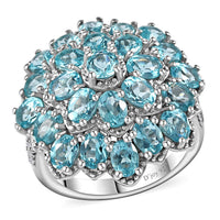 TLV Madagascar Paraiba Apatite, White Zircon Ring in Platinum Over Sterling Silver (Size 10.0) 5.15 ctw