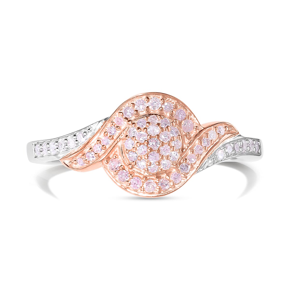 Natural Pink and White Diamond (I3) Ring in Vermeil RG and Platinum Over Sterling Silver (Size 10.0) 0.25 ctw