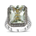 TLV Radiant Cut Premium Montezuma Prasiolite, Multi Gemstone Halo Ring in Platinum Over Sterling Silver (Size 6.0) 11.90 ctw - Sticky add to cart bar