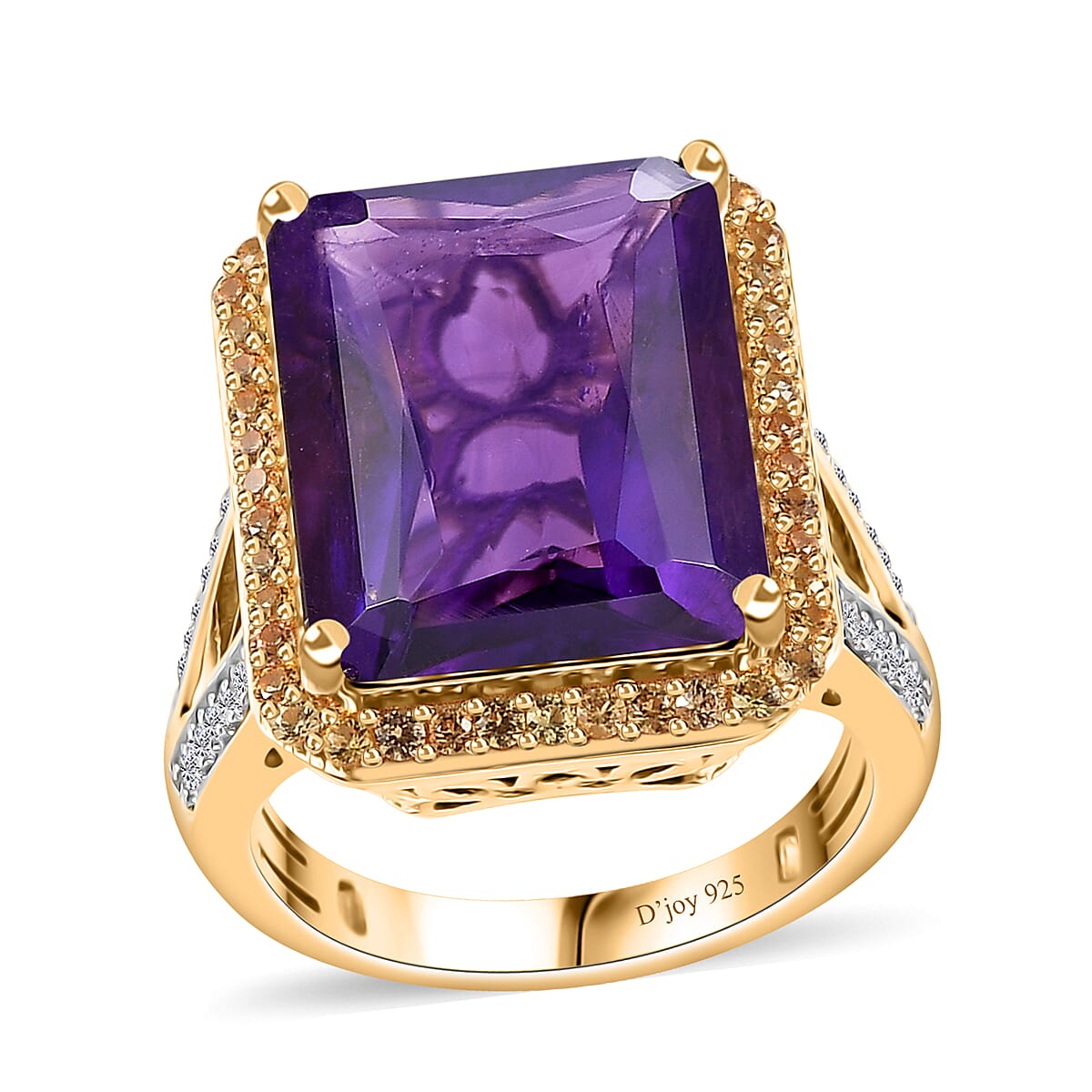 TLV Radiant Cut Premium African Amethyst, Multi Gemstone Ring in Vermeil YG Over Sterling Silver (Size 10.0) 12.85 ctw