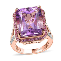 TLV Radiant Cut Premium Rose De France Amethyst, Multi Gemstone Ring in Vermeil RG Over Sterling Silver (Size 10.0) 12.35 ctw