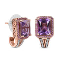 Radiant Cut Premium Rose De France Amethyst and Multi Gemstone J-Hoop Earrings in Vermeil Rose Gold Over Sterling Silver 6.80 ctw - Sticky add to cart bar