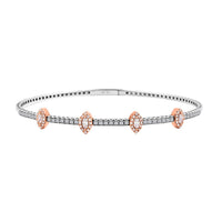 Modani 14K White and Rose Gold Natural Pink ( SI2 ) and White Diamond Bangle Bracelet (7.0 In) 5.85 Grams 0.75 ctw