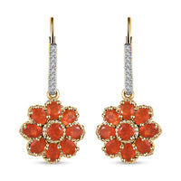 TLV Crimson Fire Opal, White Zircon Earrings in Vermeil YG Over Sterling Silver 2.60 ctw