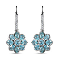 Betroka Blue Apatite and White Zircon Floral Earrings in Platinum Over Sterling Silver 3.65 ctw