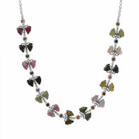 Indian Artistry Multi-Tourmaline Carved 18.75 ctw Butterfly Necklace in Sterling Silver 18-20 Inches