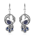 Indian Artistry Tanzanite Carved 4.80 ctw Peacock Earrings in Sterling Silver - Sticky add to cart bar