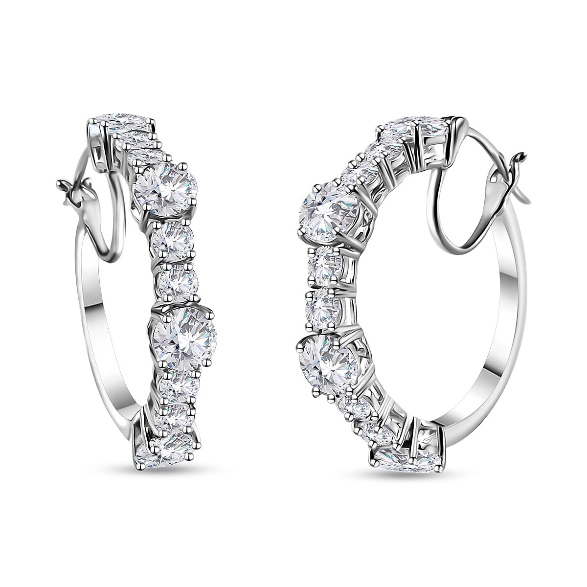TLV White Topaz Hoop EarringS in Platinum Over Sterling Silver 12.00 ctw