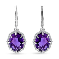 African Amethyst and White Zircon Lever Back Earrings in Platinum Over Sterling Silver 7.90 ctw