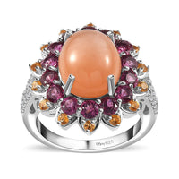 Peach Moonstone, Multi Gemstone Ring in Platinum Over Sterling Silver (Size 10.0) 8.10 ctw