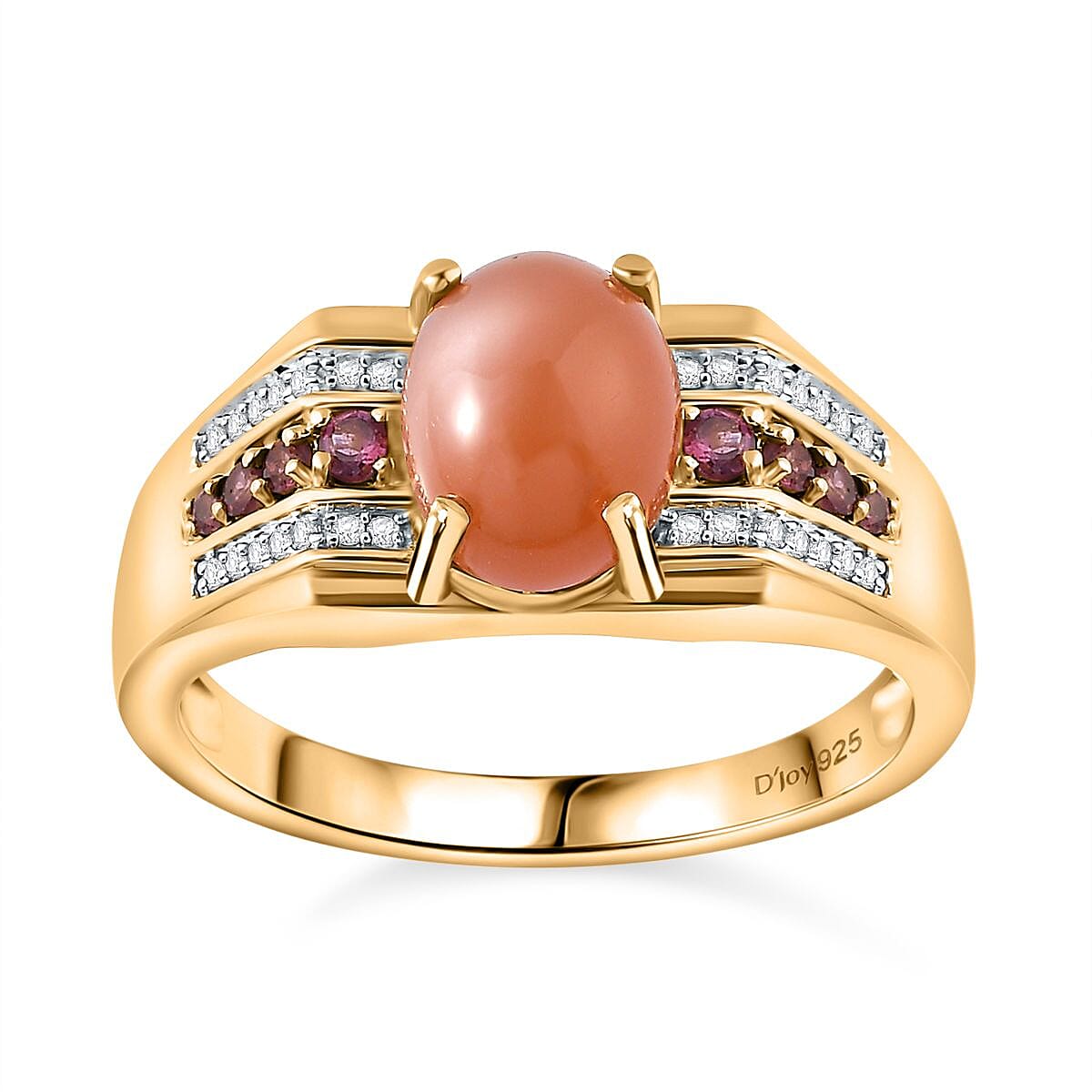 Peach Moonstone, Multi Gemstone Ring in Vermeil YG Over Sterling Silver (Size 12.0) 3.50 ctw