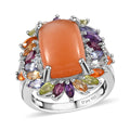 Peach Moonstone and Multi Gemstone Cocktail Ring in Platinum Over Sterling Silver (Size 10.0) 9.85 ctw - Sticky add to cart bar