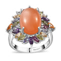 Peach Moonstone and Multi Gemstone Cocktail Ring in Platinum Over Sterling Silver (Size 10.0) 8.70 ctw - Sticky add to cart bar