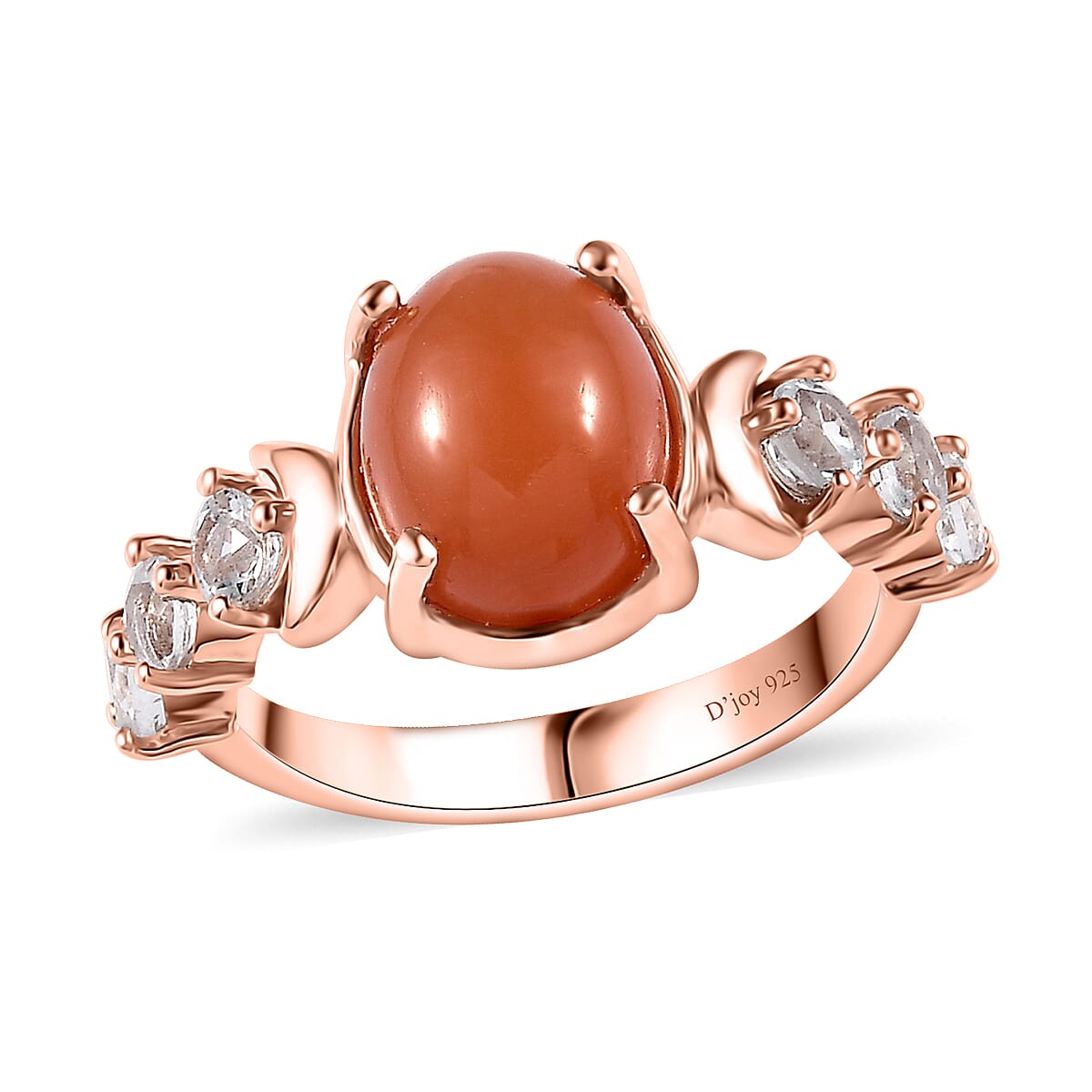 Peach Moonstone, White Topaz Celestial Ring in Vermeil RG Over Sterling Silver (Size 10.0) 3.90 ctw