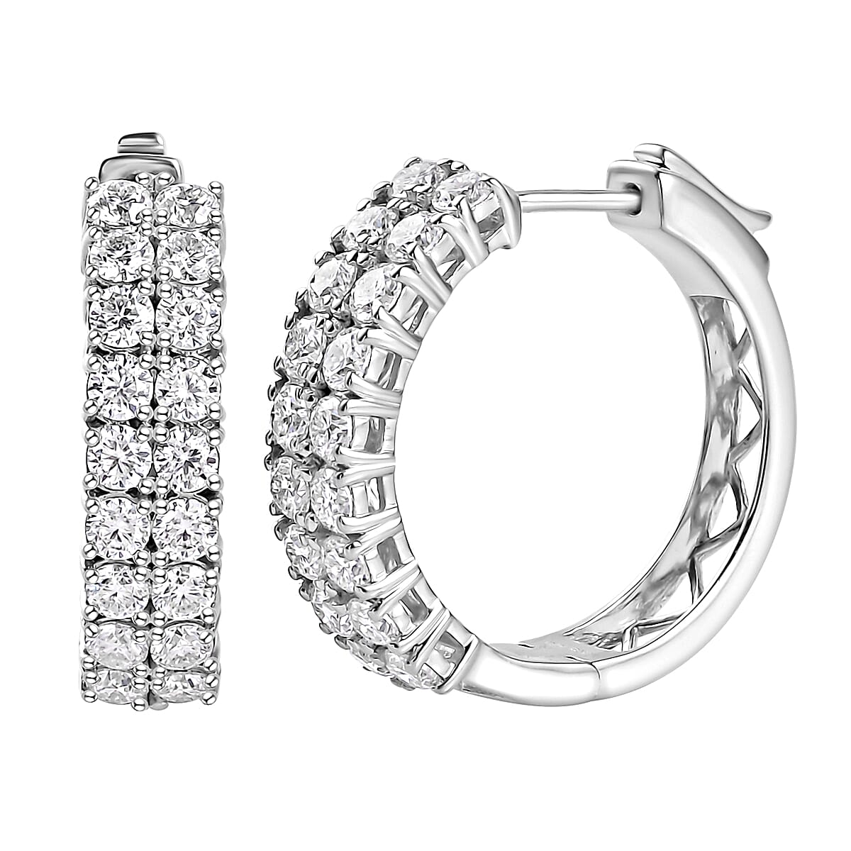Moissanite 3.10 ctw Hoop Earrings in Platinum Over Sterling Silver