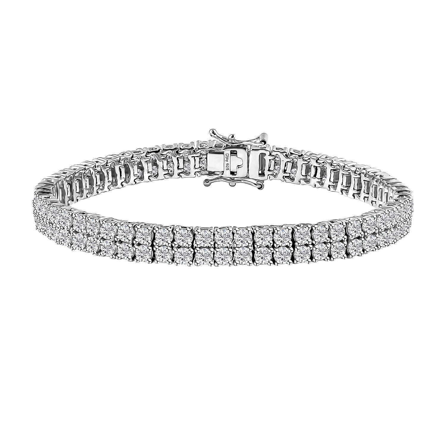 Moissanite 2 Row Tennis Bracelet in Platinum Over Sterling Silver (7.25 In) 9.60 ctw
