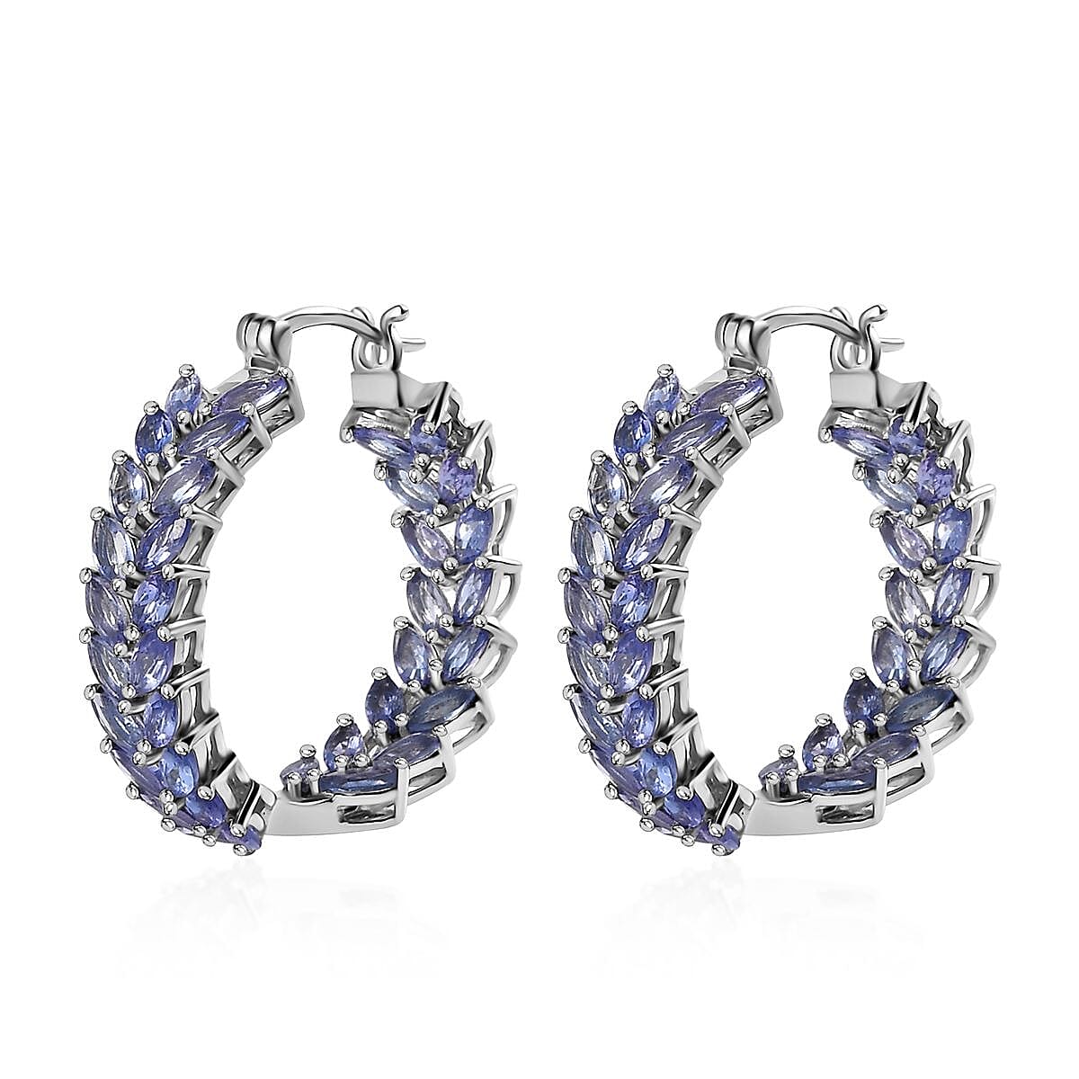Tanzanite Leaf Hoop Earrings in Platinum Over Sterling Silver 10.50 ctw