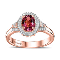 Luxoro 10K Rose Gold Premium Natural Calabar Pink Tourmaline and G-H I2 Diamond Ring (Size 6.0) 4.15 Grams 1.50 ctw