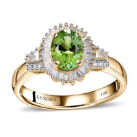 Luxoro 10K Green Gold Premium Natural Calabar Green Tourmaline and G-H I2 Diamond Ring (Size 6.0) 4.60 Grams 1.40 ctw