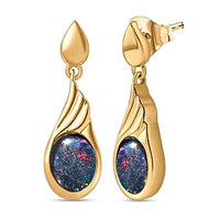 Boulder Opal Triplet 1.70 ctw Earrings in Vermeil Yellow Gold Over Sterling Silver
