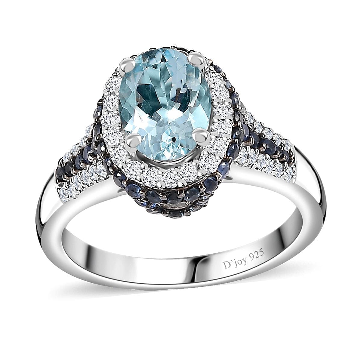 TLV Santa Maria Aquamarine, Multi Gemstone Ring in Platinum Over Sterling Silver (Size 10.0) 2.00 ctw