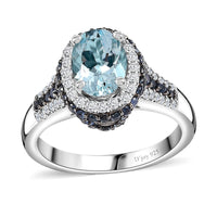 TLV Santa Maria Aquamarine, Multi Gemstone Ring in Platinum Over Sterling Silver (Size 10.0) 2.00 ctw