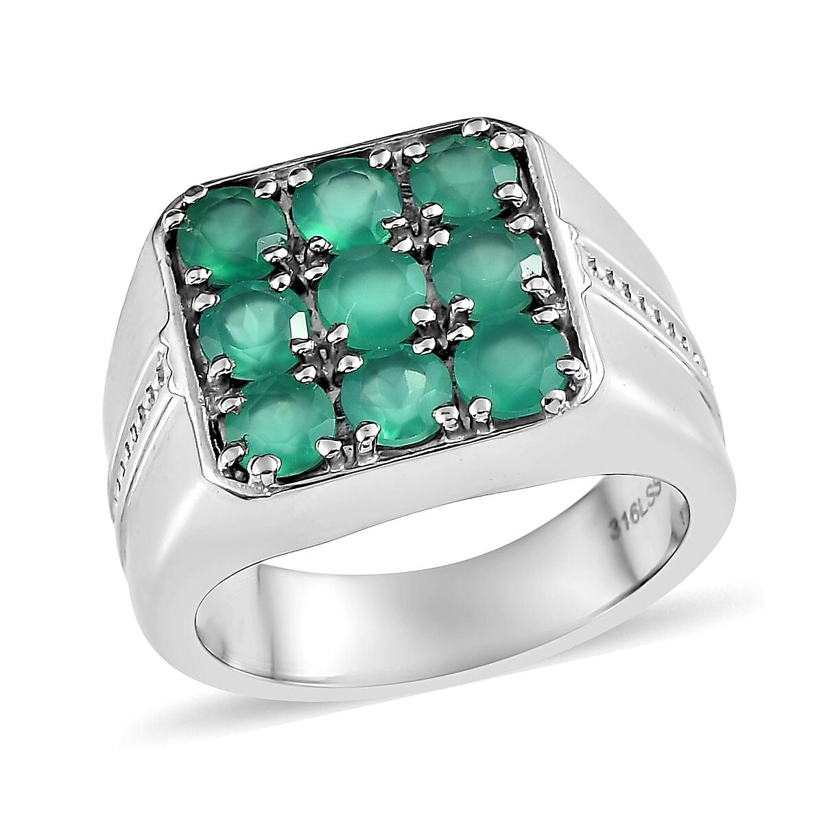 Green Onyx 2.25 ctw Men's Ring in Stainless Steel