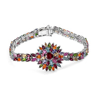 D'Joy Multi Gemstone 19.00 ctw Bracelet in Platinum Over Sterling Silver (7.25 In)