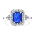 Doorbuster Tanzanian Blue Spinel (DF) and White Zircon Halo Ring in Platinum Over Sterling Silver (Size 10.0) 2.40 ctw - Sticky add to cart bar