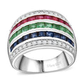 Multi Gemstone, White Zircon Rainbow Elegance Ring in Rhodium Over Sterling Silver (Size 10.0) 3.70 ctw - Sticky add to cart bar